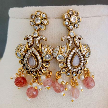 Handmade Brass Metal Jewellery Pink Pendant Necklace Set